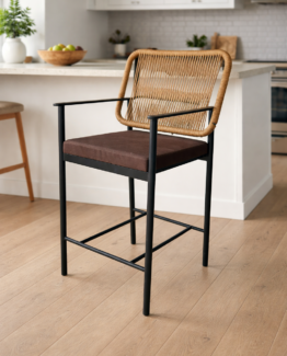MODERN KITCHAN WITH RATTAN BARSTOOL