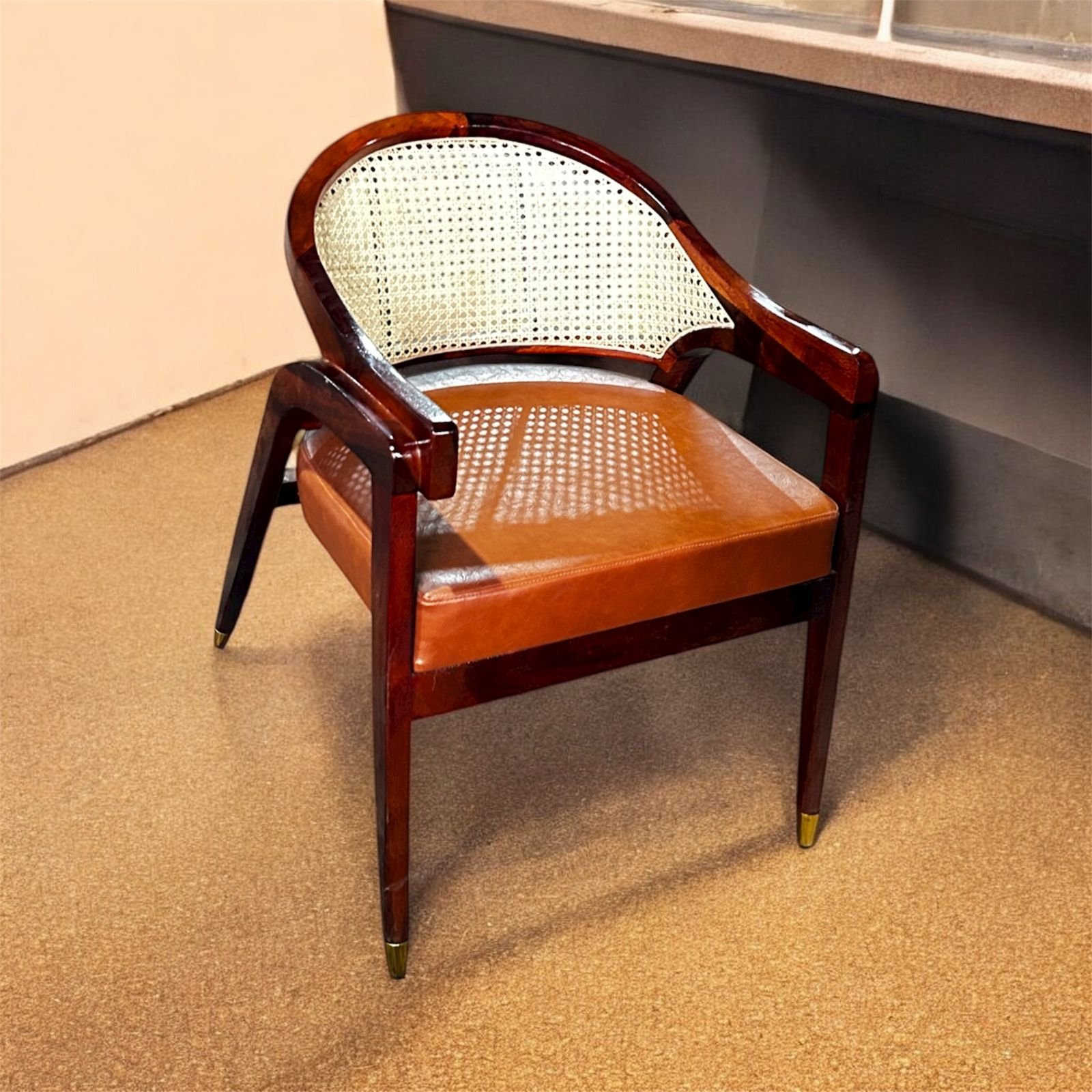WOODEN CANE ARM DINING CHAIR